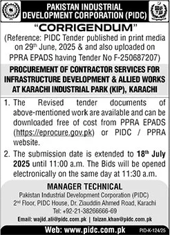 Pakistan Industrial Development Corporation Karachi Tender Notice